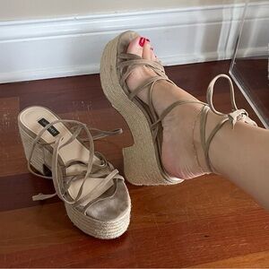 Nine West Beige Platform Espadrille Sandals